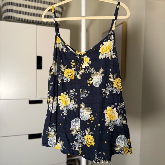 Torrid Dark Blue and Yellow Tie Front Camisole Blouse Women’s Plus Size 3 - Picture 4 of 5